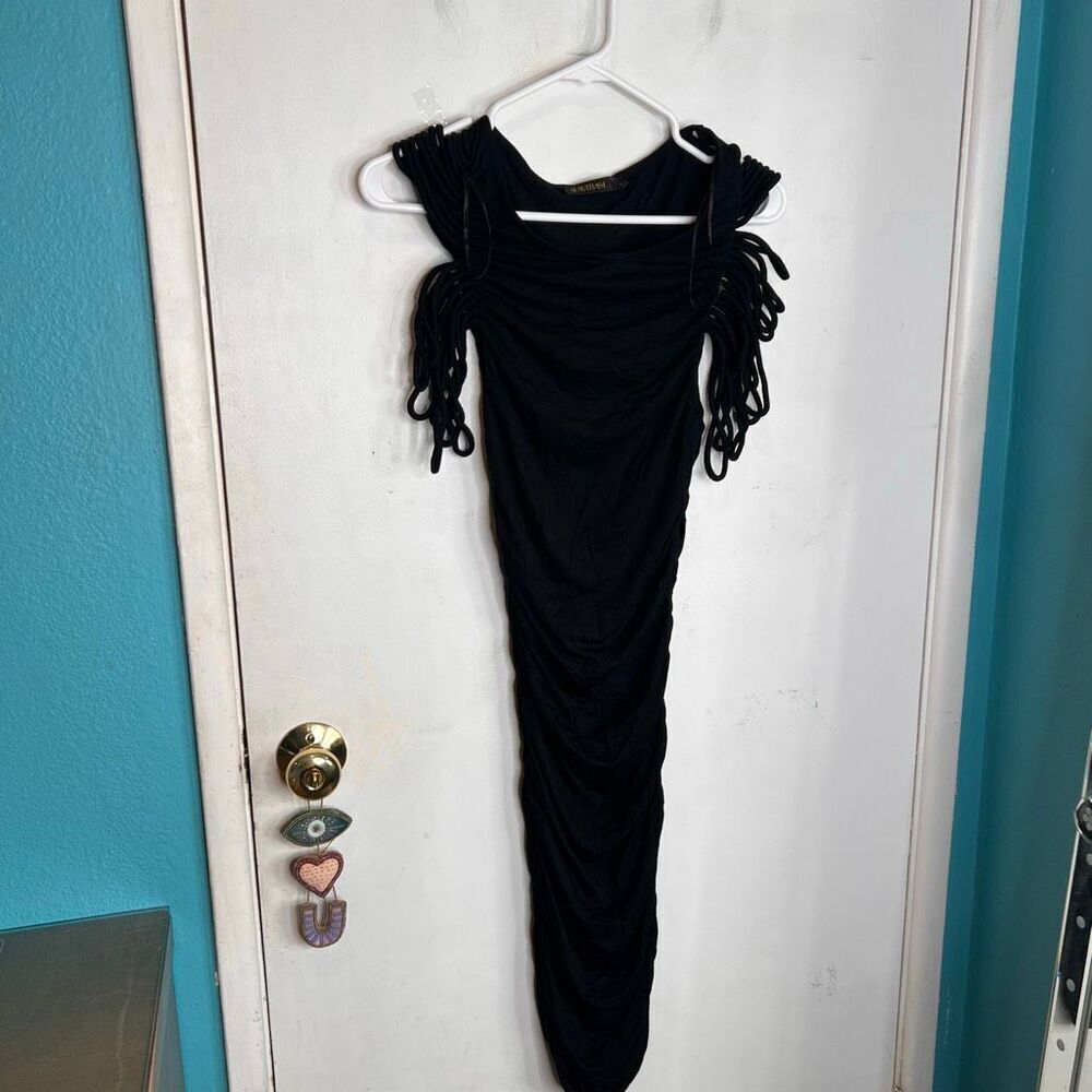 SUPERTRASH bodycon fringe on arms very sexy little black dress